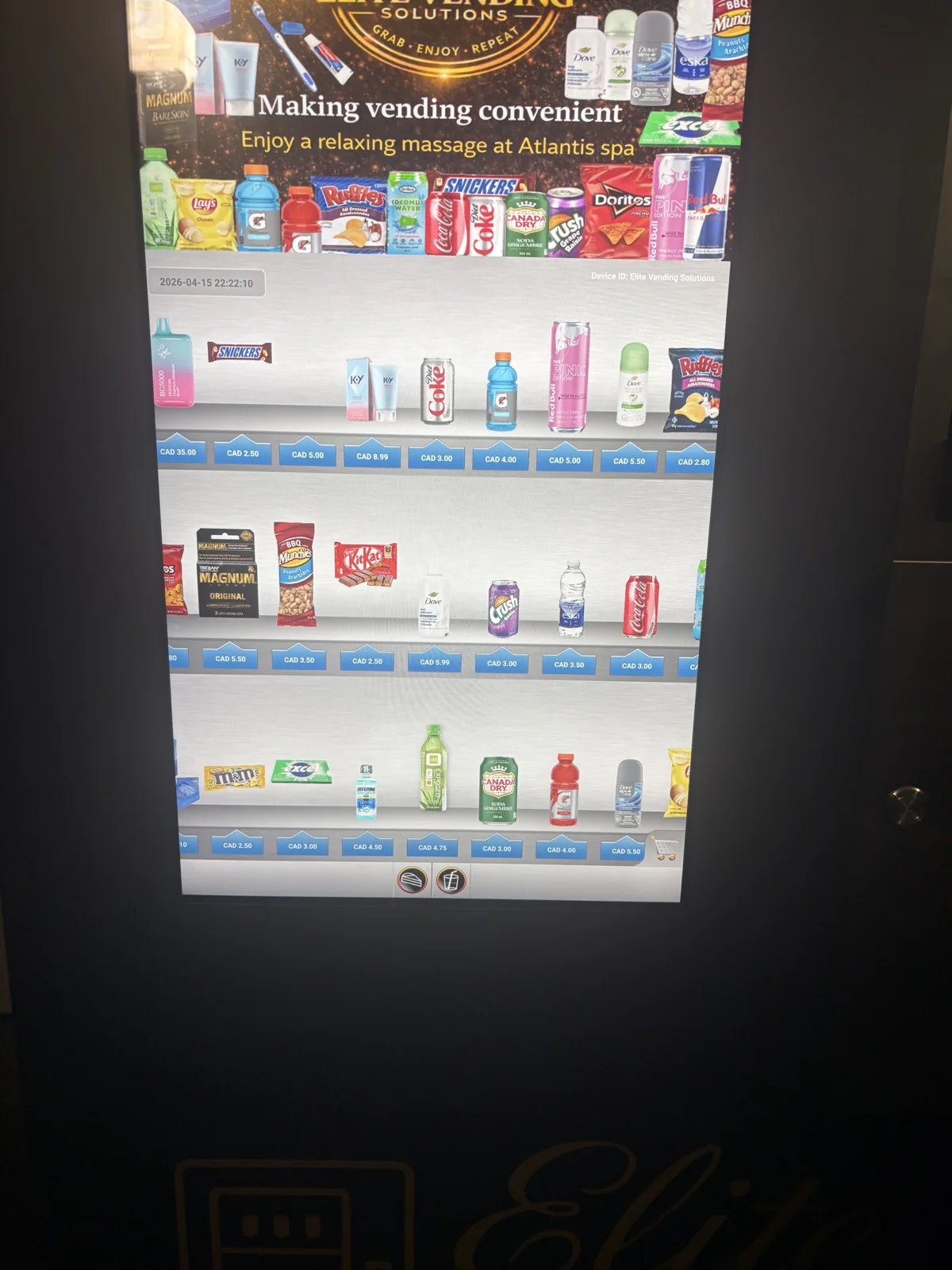 Close-up of product selection on an Elite touchscreen vending machine